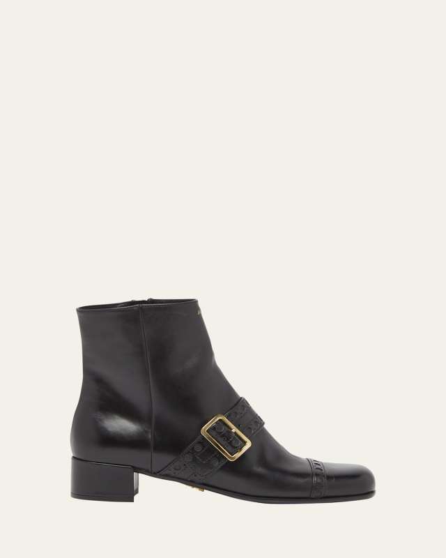 Spazzolato Leather Buckle Ankle Boots